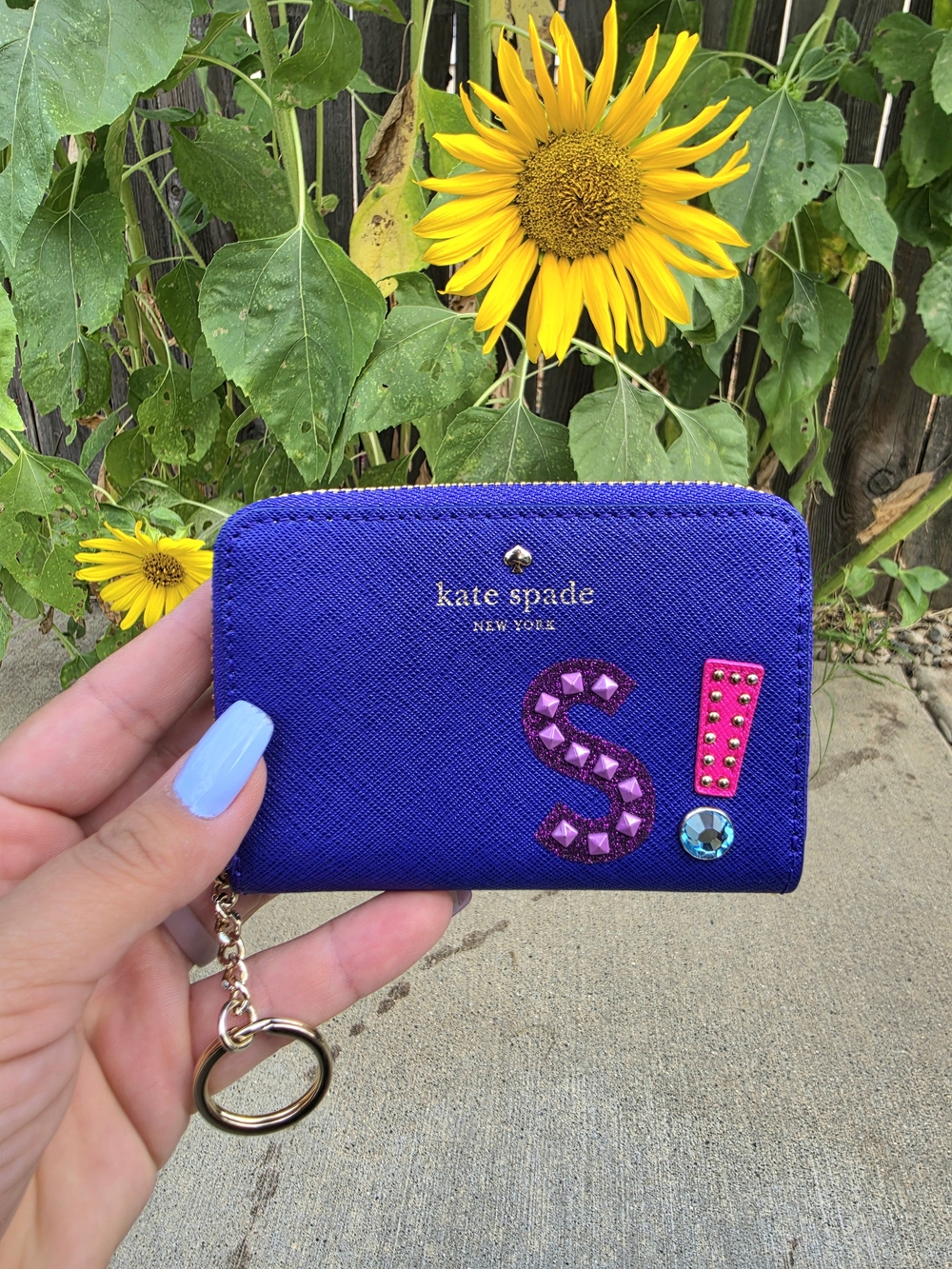 kate spade Royal Blue Jeweled S! Key & Card Holder